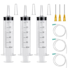 GOLDEROC Pack of 3 Syringes 50 ml (60 ml), Syringe with Hose, Reusable Plastic Dosing Syringes, Wind-Up Syringe for Filling for Laboratory Samples, Plant Watering, Animal Feeding