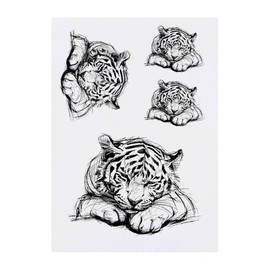 4 x 'Cute Sleepy Tiger Cub Sketch' Temporary Tattoos - Water Resistant, Skin-Safe, Non-Toxic Transfers, Mixed Sizes (TO00076322)