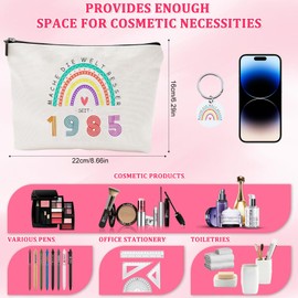 lafo 60th Birthday Woman Gift, Makeup Bag with Keyring Gift, 60th Birthday Woman, Gifts for 60th Birthday for Women, White, 1985