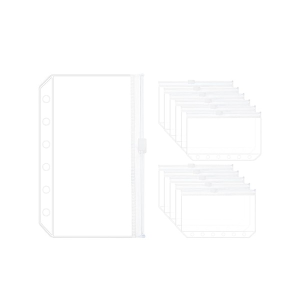 12PCS A7 Binder Pockets Clear Zipper Binder Pockets 6 Holes