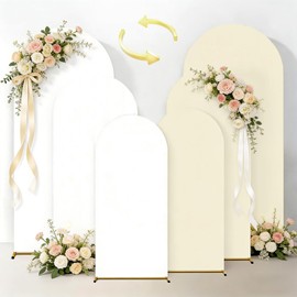 Arch Backdrop Cover Set of 3-7.2FT 6.6FT 6FT Double Color Spandex Fitted Arch Stand for Wedding Birthday Party Baby Shower Decoration (White+Cream)