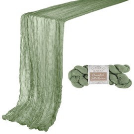 BOUBONI 1 Pack 10ft Sage Green Cheesecloth Table Runner 35x120 Inch Boho Gauze Table Runner Cheese Cloth Table Runner for Birthday Party Wedding Decoration Baby Shower Christmas Decor Special Events