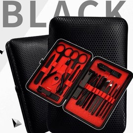 Black Stainless Steel 19-Piece Hand, Foot, and Face Care Full Set with Luxury Portable Case (Nail Clippers, Callus Remover, Ear Pick, Tweezers) Nail Clipper Set 2ea