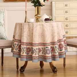 bilin gaier Designer Vintage Linen Round Tablecloth,Indian Floral Table Cloth,Wrinkle Free Soft Tablecloths,Decor Table Cover for Kitchen,Dining,Tea Party,Home,Christmas,Diameter 55"