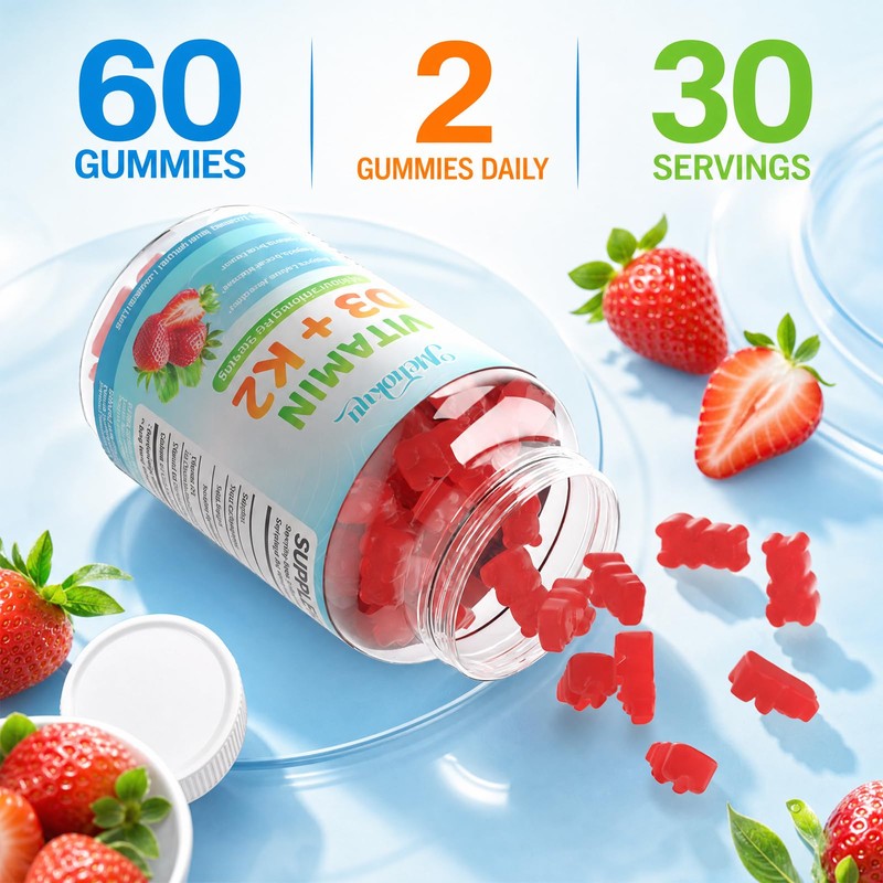 Mchokuu Vitamin D3 K2 Gummies 5000IU Sugar Free Supplement, 60