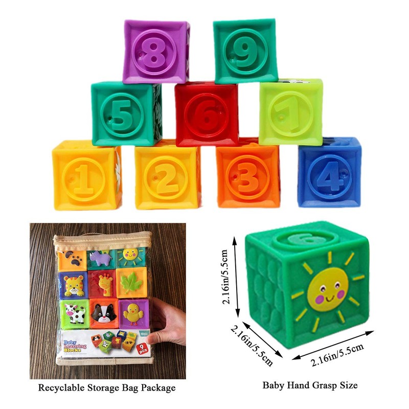 Kingtree Baby Blocks, 9PCS Soft Squeeze Building Blocks Stacking Toys