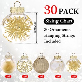 ZANZER 30PCS Christmas Ball Ornaments,60mm/2.36 Inch Shatterproof Christmas Tree Decoration Xmas Plastic Baubles Ornaments Decorative Hanging Ornaments for Holiday Wedding Party Decorstions (Gold)