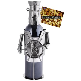 BRUBAKER Weinflaschenhalter Flaschenständer Kapitän Deko-Objekt Metall mit Grußkarte für Weingeschenk