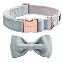 ARING PET Velvet Dog Collar-Cute Green Bowtie Dog Collars, Soft&Comfortable Adjustable Velvet Collars Gifts with Bow for Small Medium Large and Girl Boy Dogs