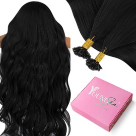 YoungSee U Tip Hair Extensions Black U Tip Hair Extensions Human Hair 22 Inch U Tips Human Hair Extensions Jet Black Keratin Hair Extension Real Human Hair Pre Bonded Extension for Wedding 50s/50g