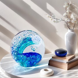 XLSJGYP Crystal Ball Ornament, Home Decor, Paperweight, Office Decor, Ocean Decor,sea Glass Art Beach Decor for Bedroom,Living Room Decorative Objects,Beachy sea Glass Jewelry (Blue-Crystal Ball)