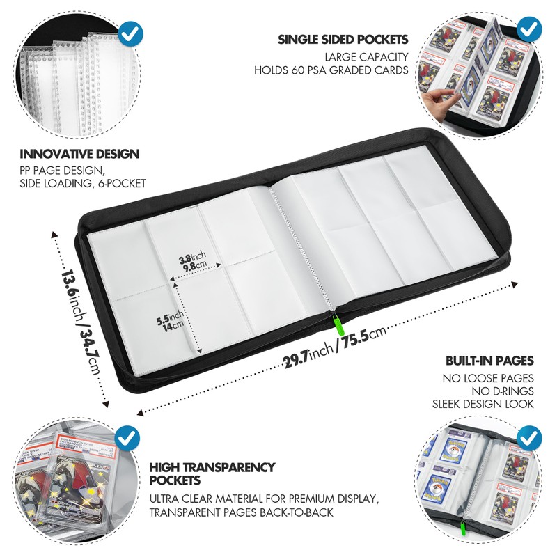 FunGuys Graded Card Binder, 60 PSA Slab Holder, 6 Pocket