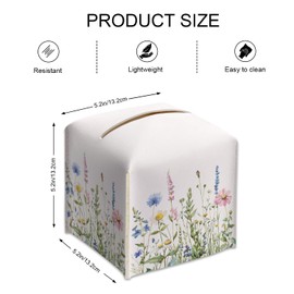 Wildflowers Tissue Box Cover Square, Colorful Flowers Tissue Box Holder with Bottom Belt, Leather Facial Paper Organizer for Bathroom Vanity Countertop, Nightstands, Dining Table, Office, Car -20