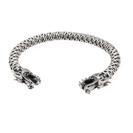 VN Jewelry Men's Silver Bangle | Heavy 925 Sterling Silver Dragon Bangle, Silver Cuff Bangle for Men, Adjustable Size - Ideal gift for him