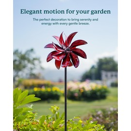 Cyan Oasis Wind Spinners Outdoor, 70-inch Tall Double Wind Sculptures & Spinners Metal Large, Red Clearance Windmill for Yard and Garden, 360°Degrees Kinetic Metal Flower Wind Art with 4 Stake