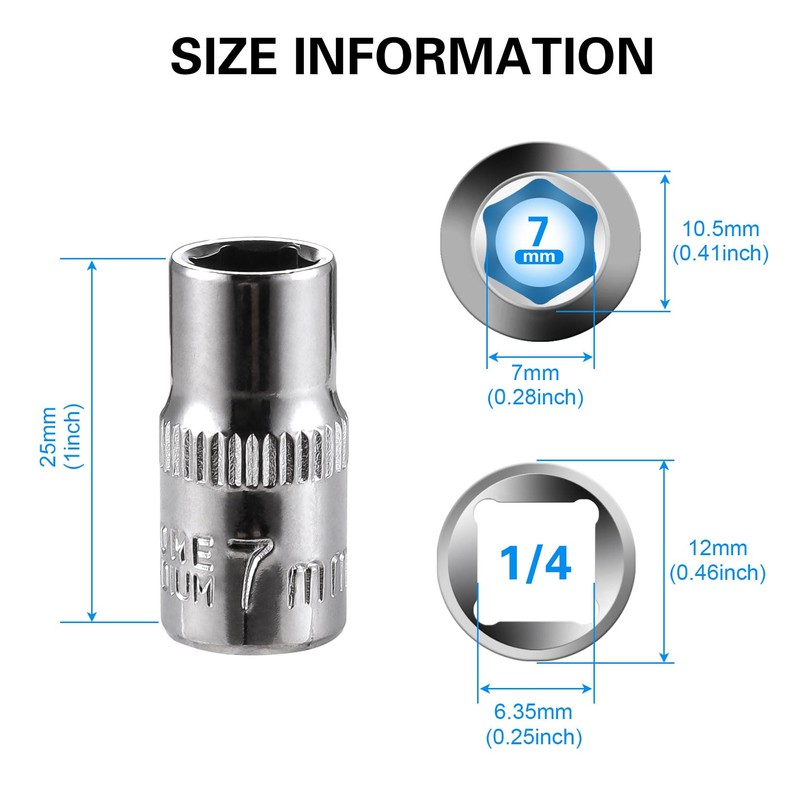 4-Piece 7mm Socket Set, 1/4-Inch Drive, 6-Point, Deep *2 &