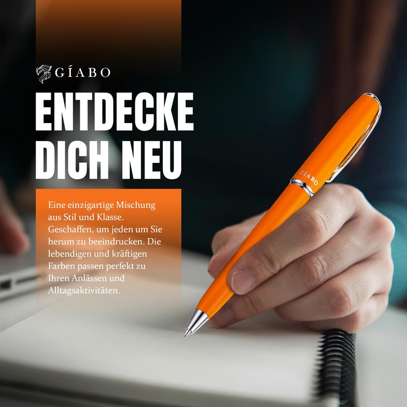 Gíabo High Quality Orange Stainless Steel Ballpoint Pen with Chrome