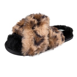 Jessica Simpson Women's Plush Cross Slide Slipper, Leopard, X-Large