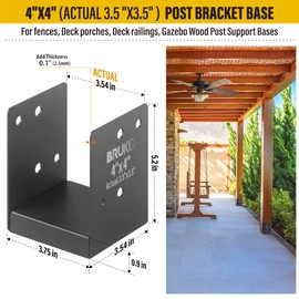 Brukid Stainless Steel 4 x 4 (Actual: 3.5" x 3.5") Deck Post Base, Post Anchor Bracket, Concrete Support Anchor Base for Deck Railing, Fences, Mailboxes (2pack- Dark Gray)