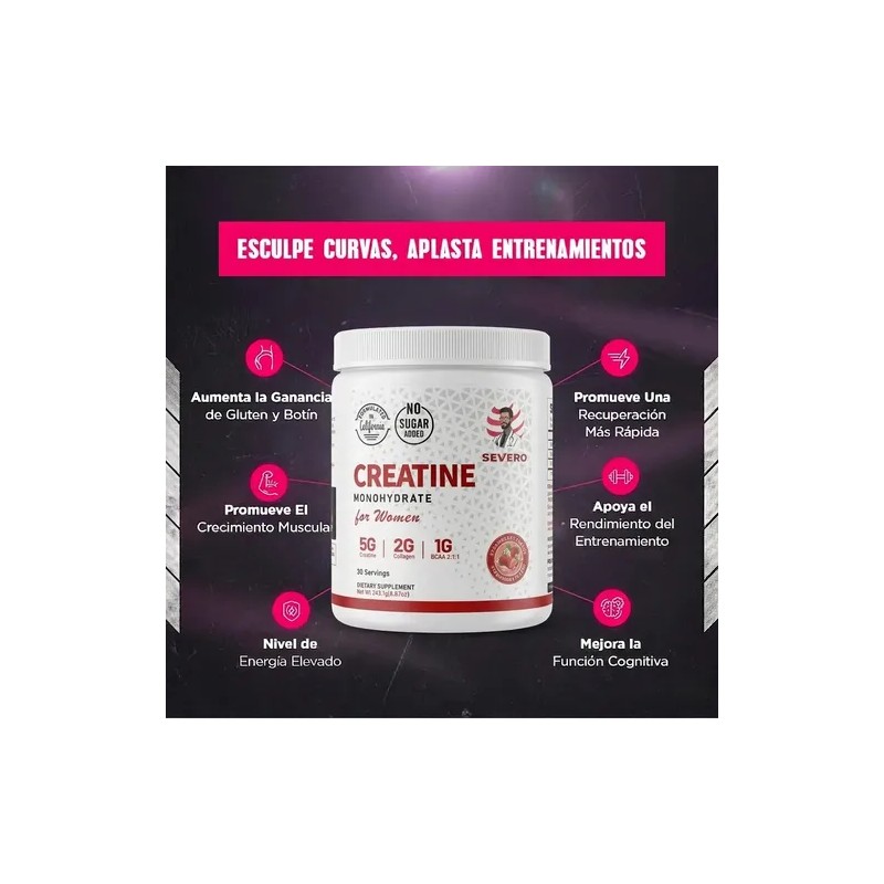 Creatina Monohidratada Mujer 5000mg Pre Entreno Bcaa