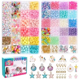Lukovee Kit de Hacer Pulseras para Niñas, 2010PCS Cuentas de Sirena para Hacer Collares Bisutería Manualidades, DIY Cuentas para Pulseras con Colgantes/Letras/Abalorios Arcilla, Regalo del Cumpleaños