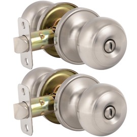 HOSOM Privacy Door Knob with Lock,2 Pack Interior Door Knobs for Bedroom and Bathroom, Keyless Doorknob with Round Ball, Satin Nickel Door Handle, 1 Pack