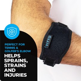 VITTO Elbow Support for Men, Women - Tennis Elbow Support Strap for Tendonitis, Arthritis - Tennis Elbow Brace, Golfers Elbow Support, Elbow Sleeves for Weightlifting (Adjustable Strap, Single)
