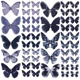 SUNNYCLUE 1 Box of 100 Butterfly Charms, Large Wings Charms, Lightweight Black Organza Fabric, Butterfly Wings Charms, Double Layer Rhinestone Butterfly Charm for Jewellery Making C