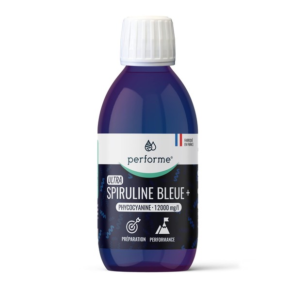 Performe - Ultra 12 K • Blue Spirulina Concentrated in Phycocyanine at 12,000 mg/l • 20 day treatment • Sports Preparation and Performance • High Assimilation • Made in France • 200 ml bottle
