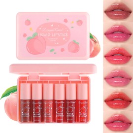Eakroo 6 Colors Peach Lip Stain Set, Korean Lip Gloss Mini Liquid Lip Tint, Lipstick for Women, Liquid Blush, Lip Plumper, Lip Stain Long Lasting Waterproof, High Pigment, Vivid Color, Cute Stuff