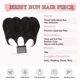 JWLFLOWXISS Messy Bun Hair Piece, 8" Clip in Hair Bun Ponytail Extension with Wired Comb Short Wavy Tousled Updo Hair Bun Extensions Synthetic Hairpieces for Women