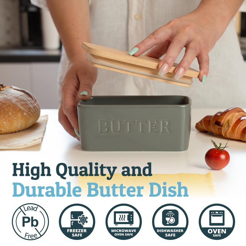 PriorityChef Extra Large Butter Dish with Lid for Countertop, Ceramic