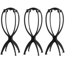 3 Pack Wig Stands, Hat Display stand，Plastic Folding Wig Holder,Portable Wig Head Stands Collapsible Wig Holders for All Wigs and Hats 13.8 Inches（Black）
