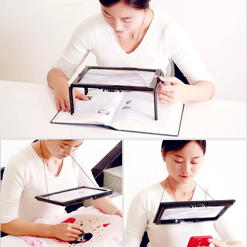 Hands-Free Magnifying Glass with LED Light Foldable 3X Page Magnifier