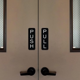 Basic Vertical Push Pull Door Sign (Black) - Large