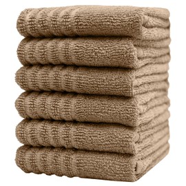 Pleasant Home Kitchen/Hand Towels Set – Large Cotton – Ribbed Half Diamond Design– High GSM Highly Absorbent (Tan) (16”x 28”, Pack of 6)
