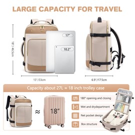 VNINE Travel Backpack for Women Men: 27L Large Carry on Backpack 17 Inch Laptop Backpack Flight Approved Business Work Bag Water Resistant Luggage Daypack Weekender Bag for College Hiking Overnight