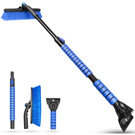 SEAAES 44 Inch Ice Scraper and Snow Brush for Car Windshield, Extendable Snow Removal Brush with Foam Grip for Truck SUV Vehicle Window - Blue