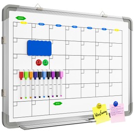 Large Dry Erase Calendar Whiteboard for Wall, Polegas 24" X 18" Magnetic White Board Calendar, Double Sided Whiteboard Calendar Dry Erase, Wall Hanging Monthly Calendar Board for Home School Office