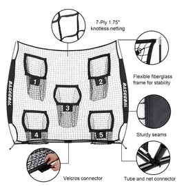 BaseGoal Football Nets for Throwing,Football Target,Quarterback Training Equipment with 5 Target Pockets for Improving Football Accuracy Throwing-8 x 8 ft or 6 x 6 ft Nets (7 x 7 Ft Black + Ball)