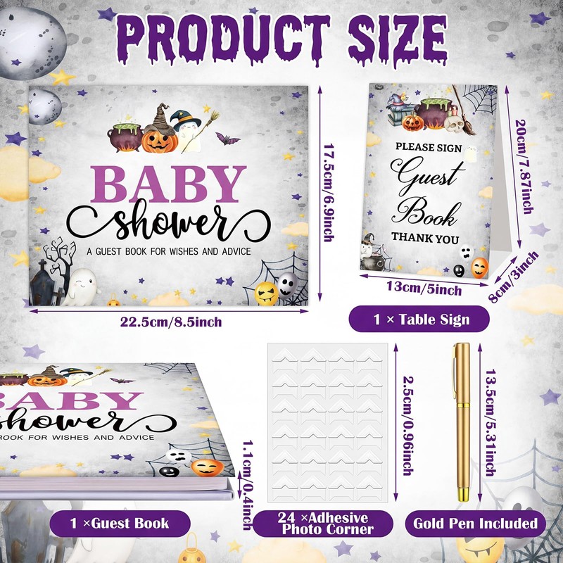 27 Pcs Halloween Baby Shower Guest Book with Sonogram Page