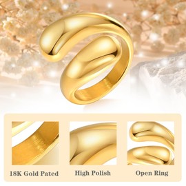 Chunky Gold Rings for Women - 14K Gold Plated Open Twist Stackable Ring Band,Crossover Statement Ring,Non-tarnish Stainless Steel Cubic Zirconia Ring Trendy Jewelry Gifts,Christmas Party Gift for Her