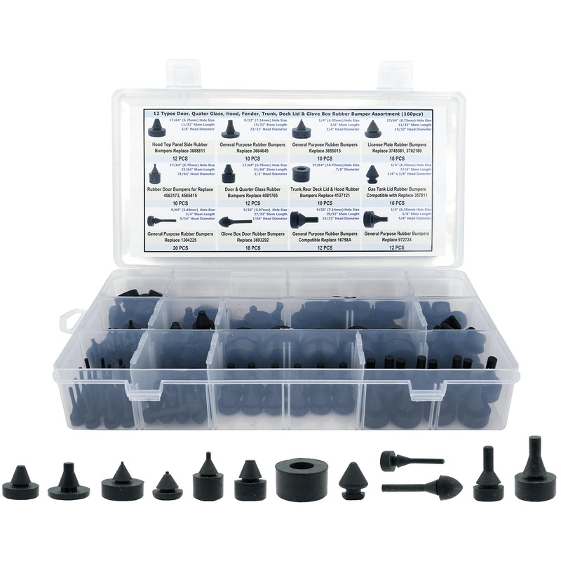 Dsnaduo 160 PCS Black Automotive Rubber Bumper Assortment, Rubber Stop