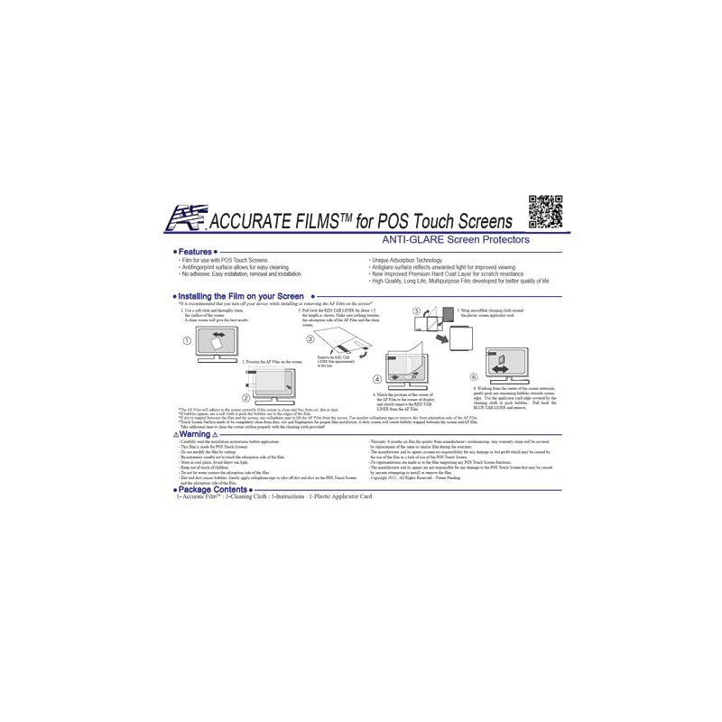 Accurate Films Anti-Glare 15" POS Touch Screen Protector For HiSense/HiStone