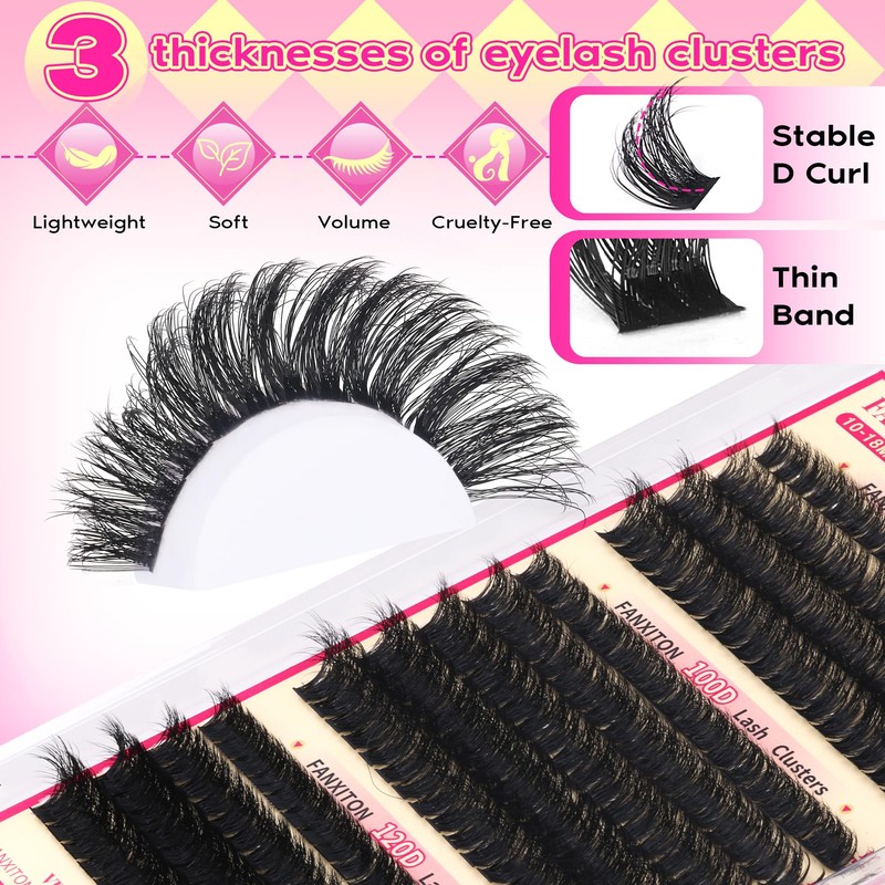 FANXITON FANXITON Lash Clusters Thick Fluffy Lash Clusters D Curl