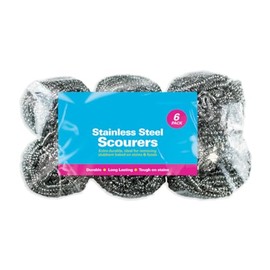 Zale Yardley Scourer Pack of 6, Scrubbing Scouring, Scrub Sponges, Washing Up Scourer Non Scratch Wire Scrub, Metal Scourer Wire Wool Sponge Scourer, Heavy Duty Cleaning Sponges (Stainless Steel)