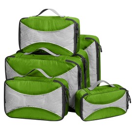 G4Free 3/6/7-Piece Packing Cubes Set, Suitcase Organiser, Foldable Bags for Shoes and Clothes, for Holiday Travel Luggage (Green, 1S + 2M + 2L + XL) 6 Pieces)