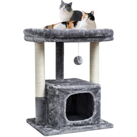 SYANDLVY Cat Tree for Indoor Cats Large Adult, Modern Activity Tower with Scratching Posts, Condo with Plush Perch, Climbing Stand with Spring Ball for Play, Grey