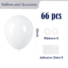 Voircoloria White Balloons, 66pack 12inch White Pearl Latex Party Balloons for Wedding, Birthday, Graduation, Bridal Shower, Baby Shower, Bachelorette and Engagement Decorations