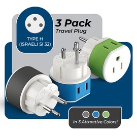 OREI Israel, Palestine Power Plug Adapter with 2 USA Inputs - Travel 3 Pack - Type H (US-14) Safe Grounded Use with Cell Phones, Laptop, Camera Chargers, CPAP, and More